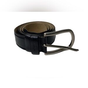 Prada Black Leather Belt w/ Silver Buckle, Size 44”